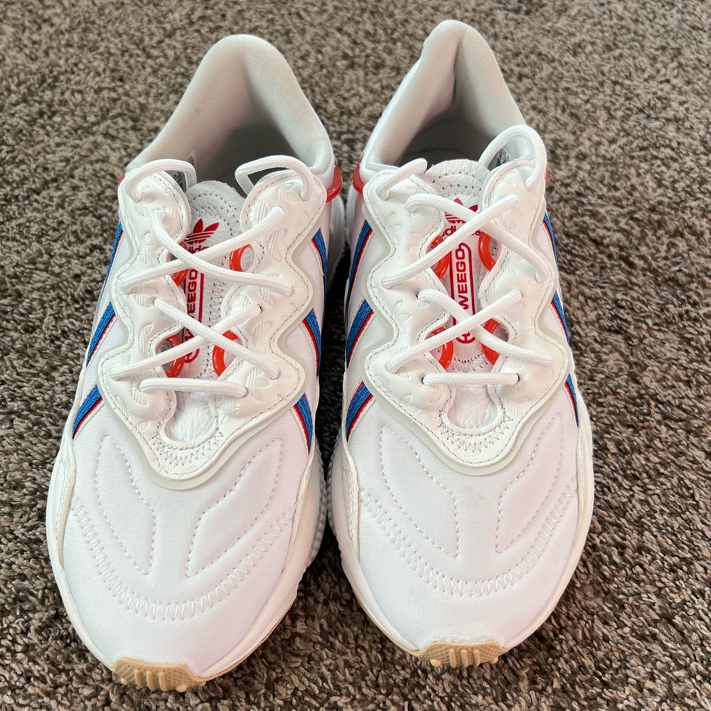 Adidas Ozweego White Sneakers with Red and Blue Stripes size 5